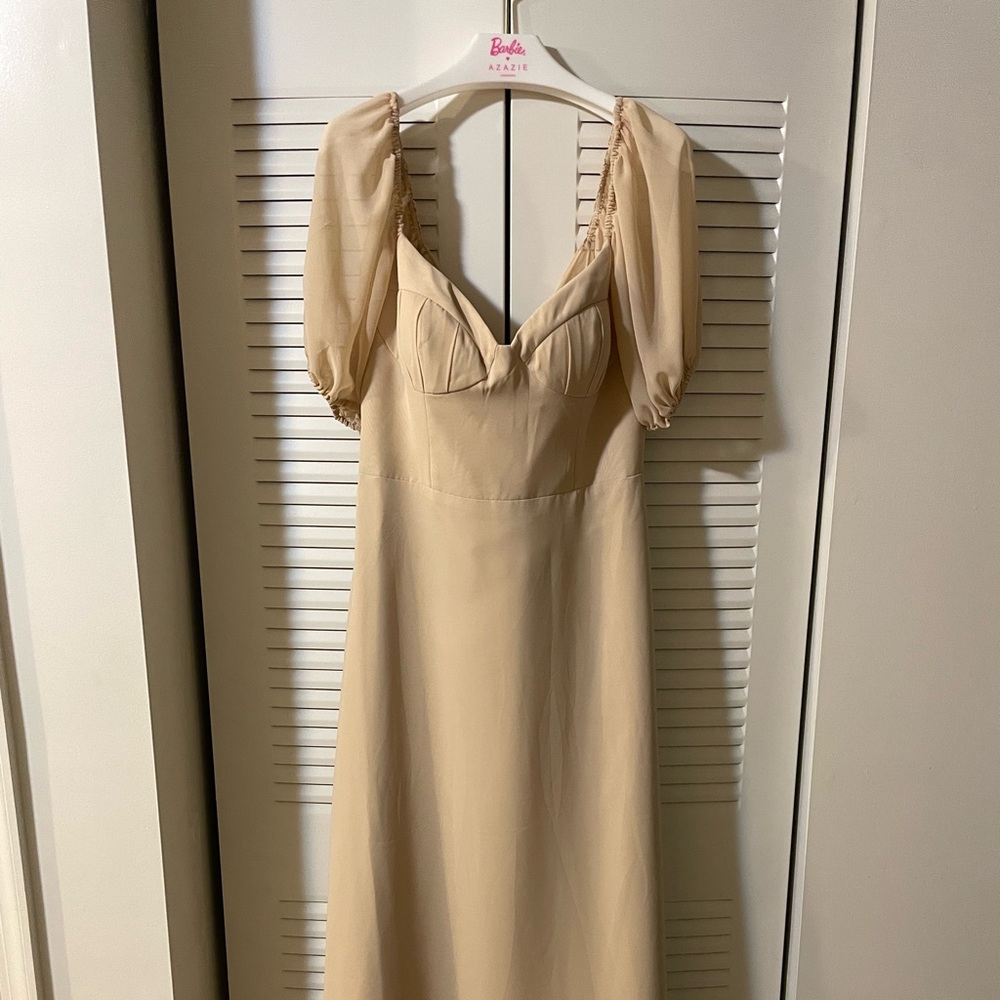 Barbie Azazie 1003 Chiffon-A-Line dress with puff sleeves, color champagne - Picture 2 of 9